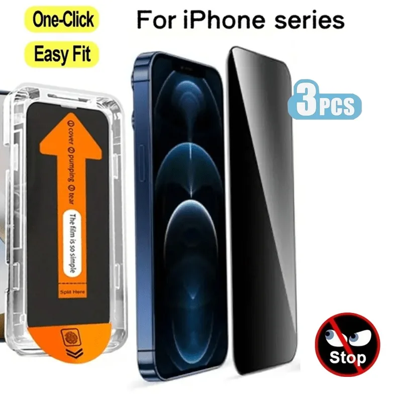 

3Pack Dust-Free Privacy Tempered Glass Screen Protector for iPhone 16 17 15 14 13 12 11 Pro Max 13 12 Mini 11 Pro XR XS Max Film