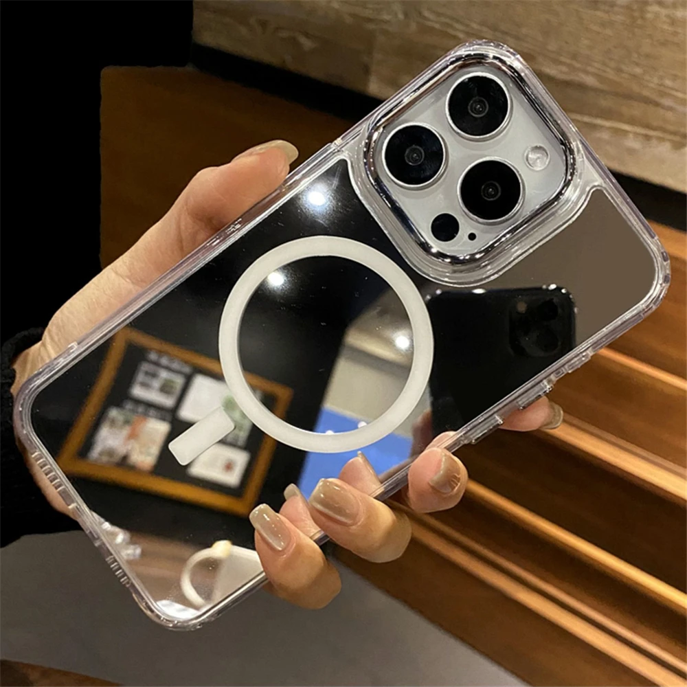 Make up Mirror for Magsafe Phone Case for iPhone 15 14 13 12 11 Pro Max Plus Magnetic Wireless Charging Shockproof Cover Funda