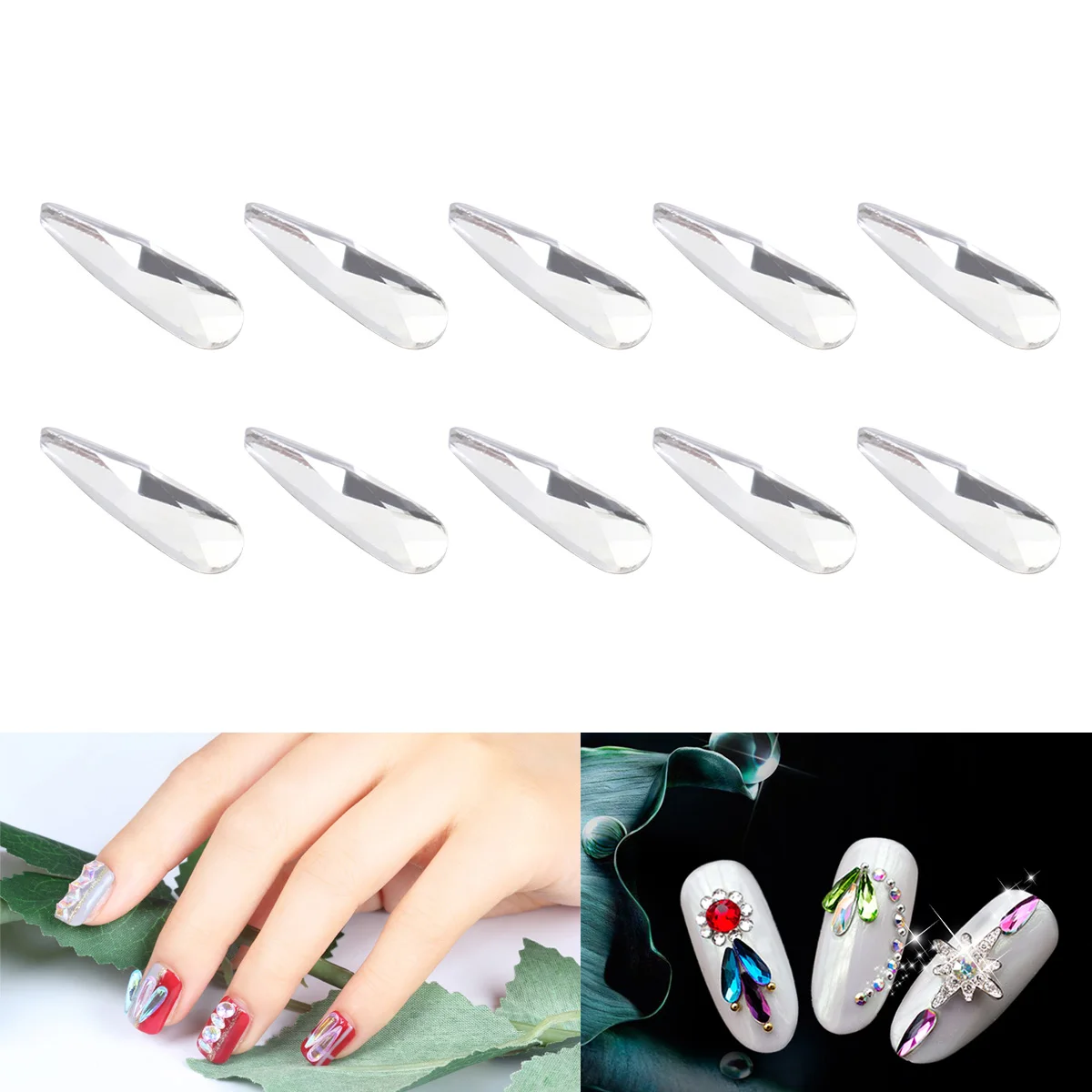 Drop Drill Rhinestone Nail Gems Jewels Accessories Charms Pointed Bottom Shaped DIY Art Decoration Crystal Salon Use