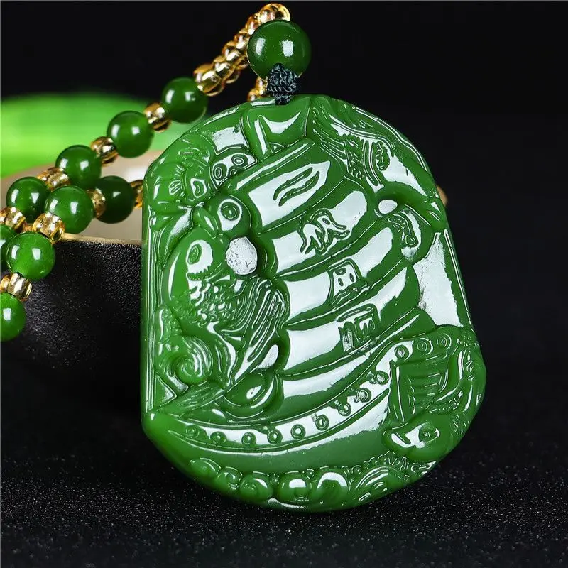 

Hotan Jasper Smooth Sailing Pendant Spinach Green Sailboat jade pendant necklace lanyard Men's and Women's Pendants safe sound