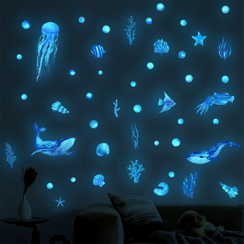 Luminous Stickers Night Light Effect Unique Design Durable Adhesive Charming Safe To Use Creativity Sea Animals Stickers