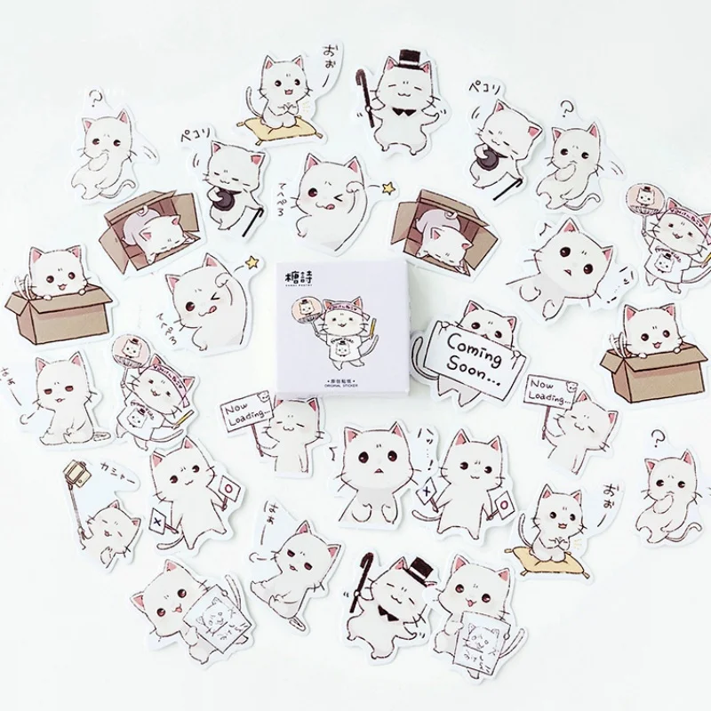 45 Pieces/box Cute Cat Series Boxed Stickers Sealing Stickers Hand Account Decoration DIY Album Decoration Collage