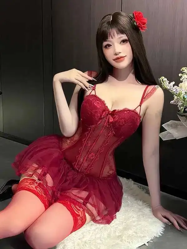 Jedwabna Seksowna Kamizelka z Wkładkami na Biust Gorset Księżniczka Koronkowa Koszulka na Ramiączkach Sukienka Elegancka Gorąca Seksowna Damska Mini Sukienka 2025 Nowa Egzotyczna SM C4D7