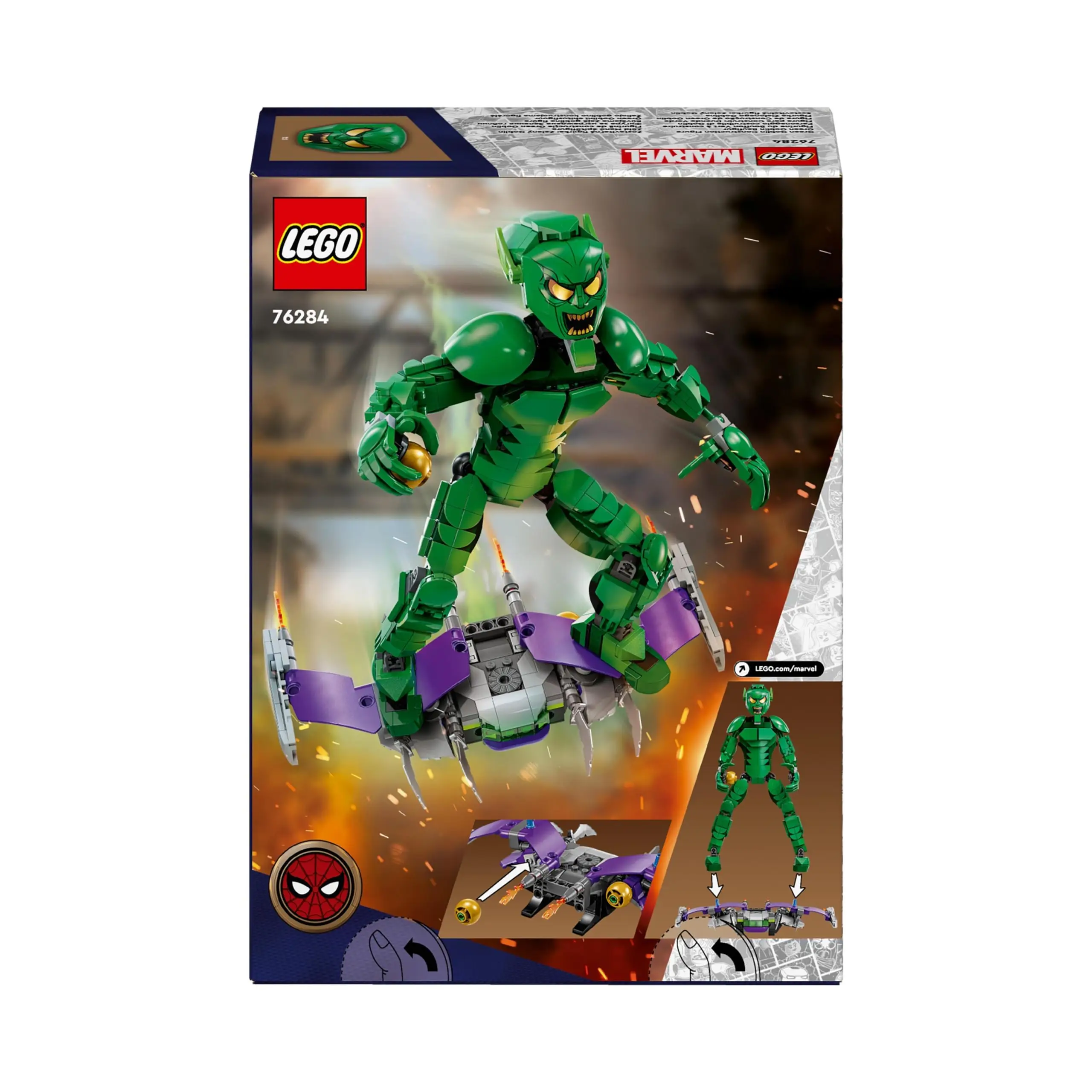 LEGO Marvel Green Goblin Construction Figure Super Villain Toy Spider-Man Universe Set with Glider & Pumpkin Bombs 76284