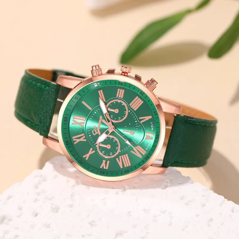 Reloj Mujer 2023 Fashion Women Watches Green Leather Quartz Wrist Watch for Women Bussiness Casual Watch Relogio Feminino