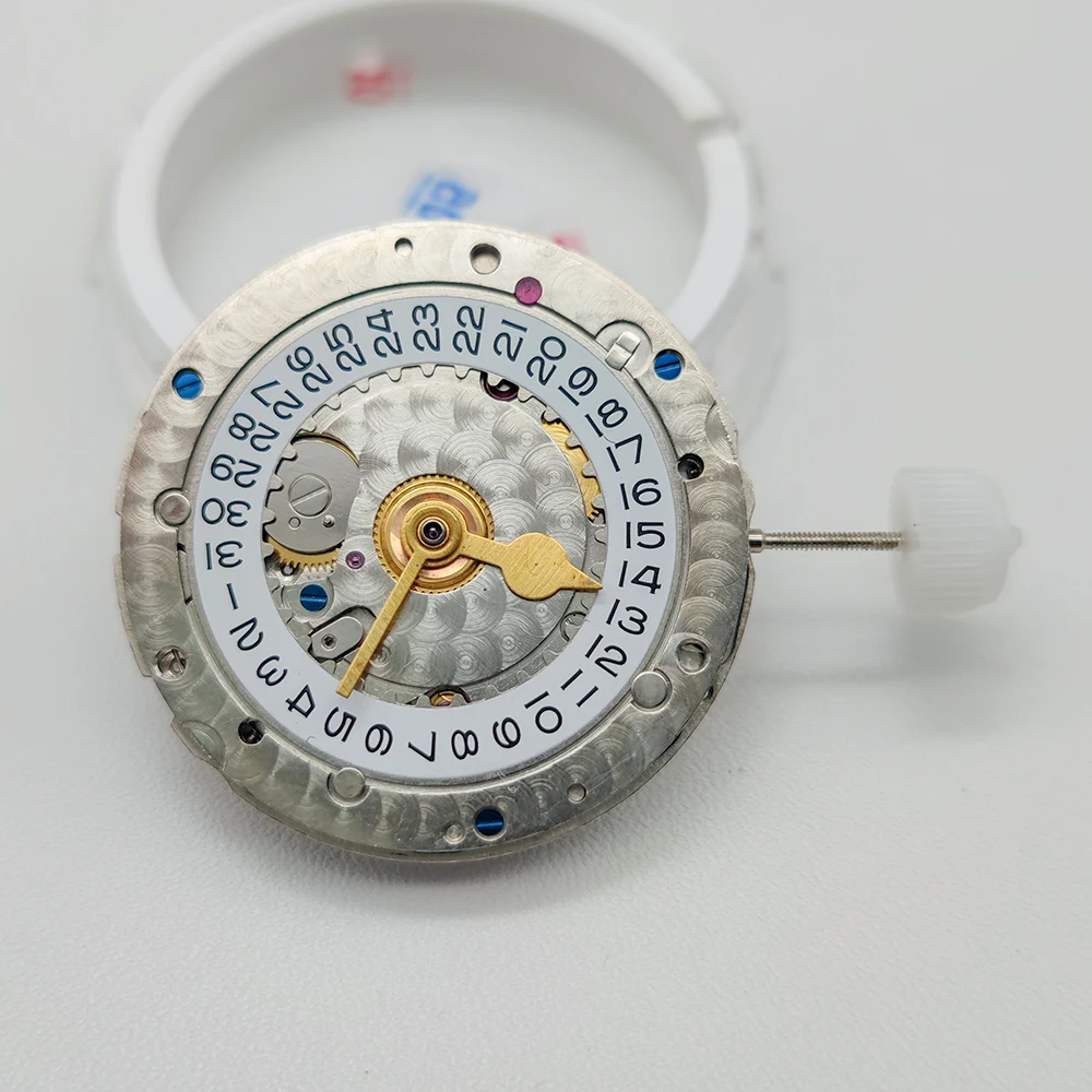Shanghai VR-3186 GMT Automatic Mechanical Movement Four Hands Movement Blue Balance Wheel Movement Date at 3 o\'clock Watch Parts