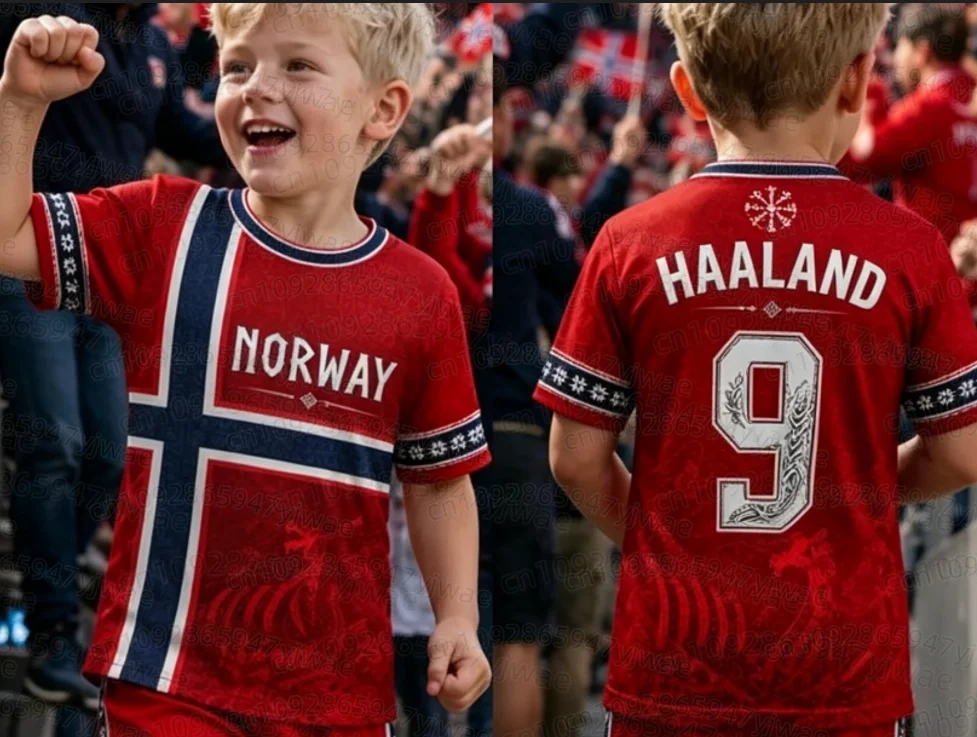 2026 Jungen HAALAND Nr. 9 Fußballtrikot T-Shirt Shorts Set Damen Herren Norwegen Fußball-Fanshirt Shorts Set Kinder Trainingsanzug 2-teiliges Set – Detail 5