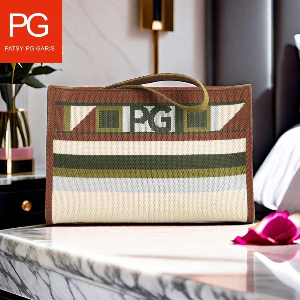 حقيبة يد نسائية مخططة من PG PATSY GARIS ، حقيبة تسوق للتنقل ، علامة تجارية فاخرة ، موضة ملونة ، جديدة ،