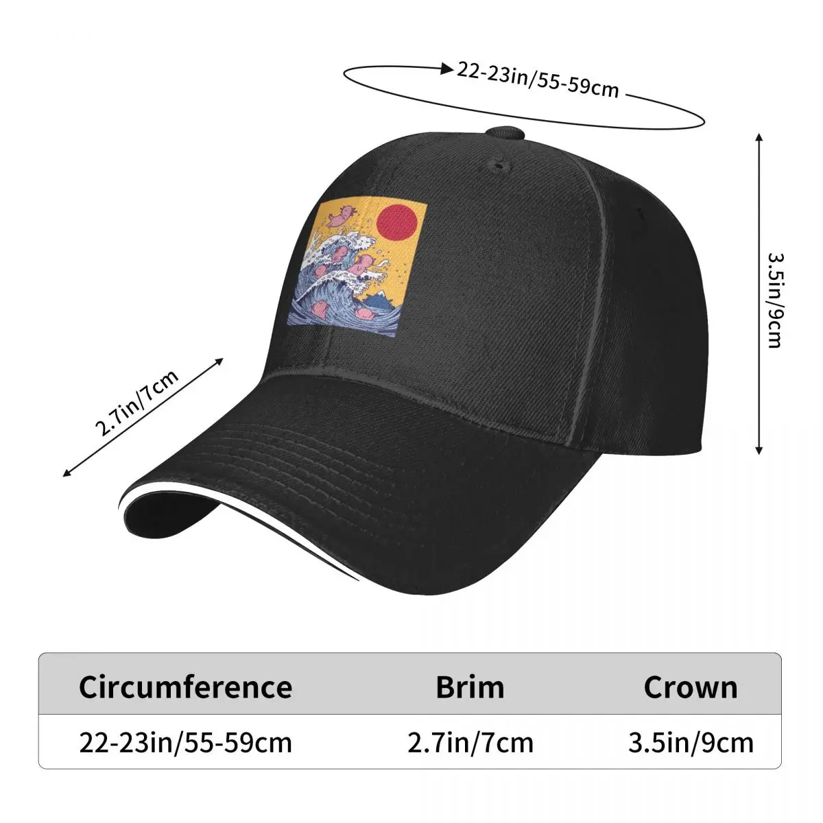 The great wave of Axolotls Baseball Cap Hat Beach Sun Cap Women's Men's image 6