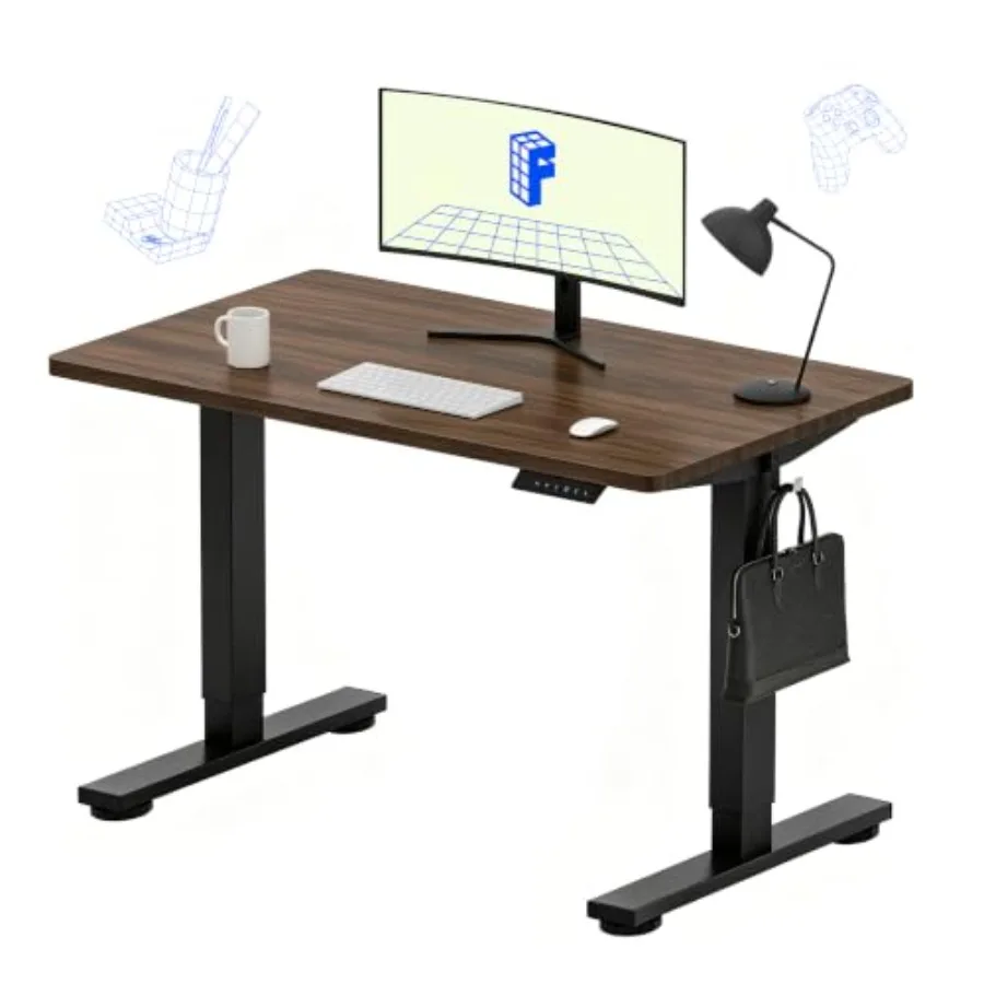 Office standing desk, steel frame, matte black, height-adjustable single-piece design for ergonomic workspace