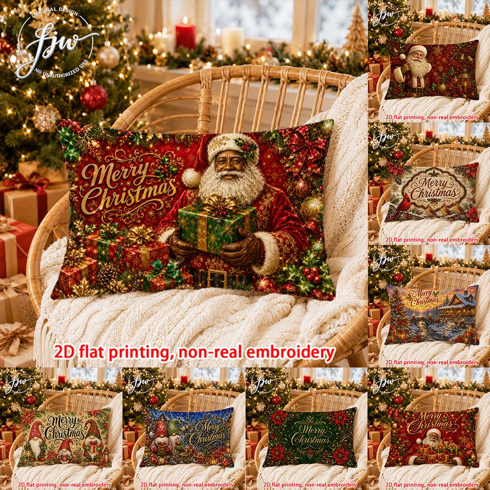 1pc Vintage Christmas Throw Pillow Covers Festive Santa & Winter Scene Decorative Cushion Cases for Holiday Home Sofa Bed Decor