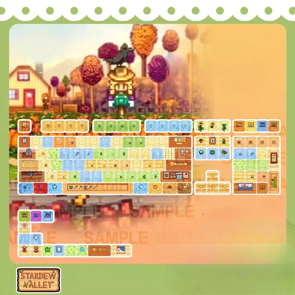 

Колпачки для клавиш Stardew Valley Pixel Art Style PBT Heat-Sub Cherry Profile Колпачки для клавиш 122-клавишные пользовательские колпачки для клавиш Механическая клавиатура MX