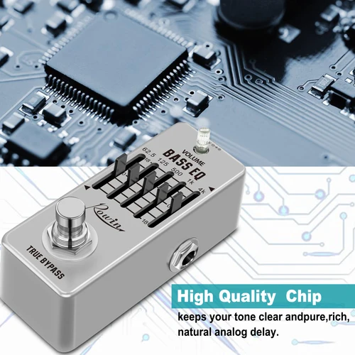 Imagen 2 del producto Rowin Bass Ecualizador Pedales Pedales de efectos de guitarra con gráfico de 5 bandas, caja de metal de tamaño mini True Bypass EQ Silver