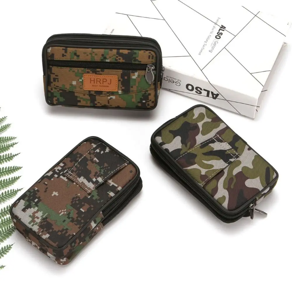 Vertical/Horizontal Mobile Phone Fannypack Large Capacity Multi-layer Phone Belt Hanging Pouch Universal Camouflage