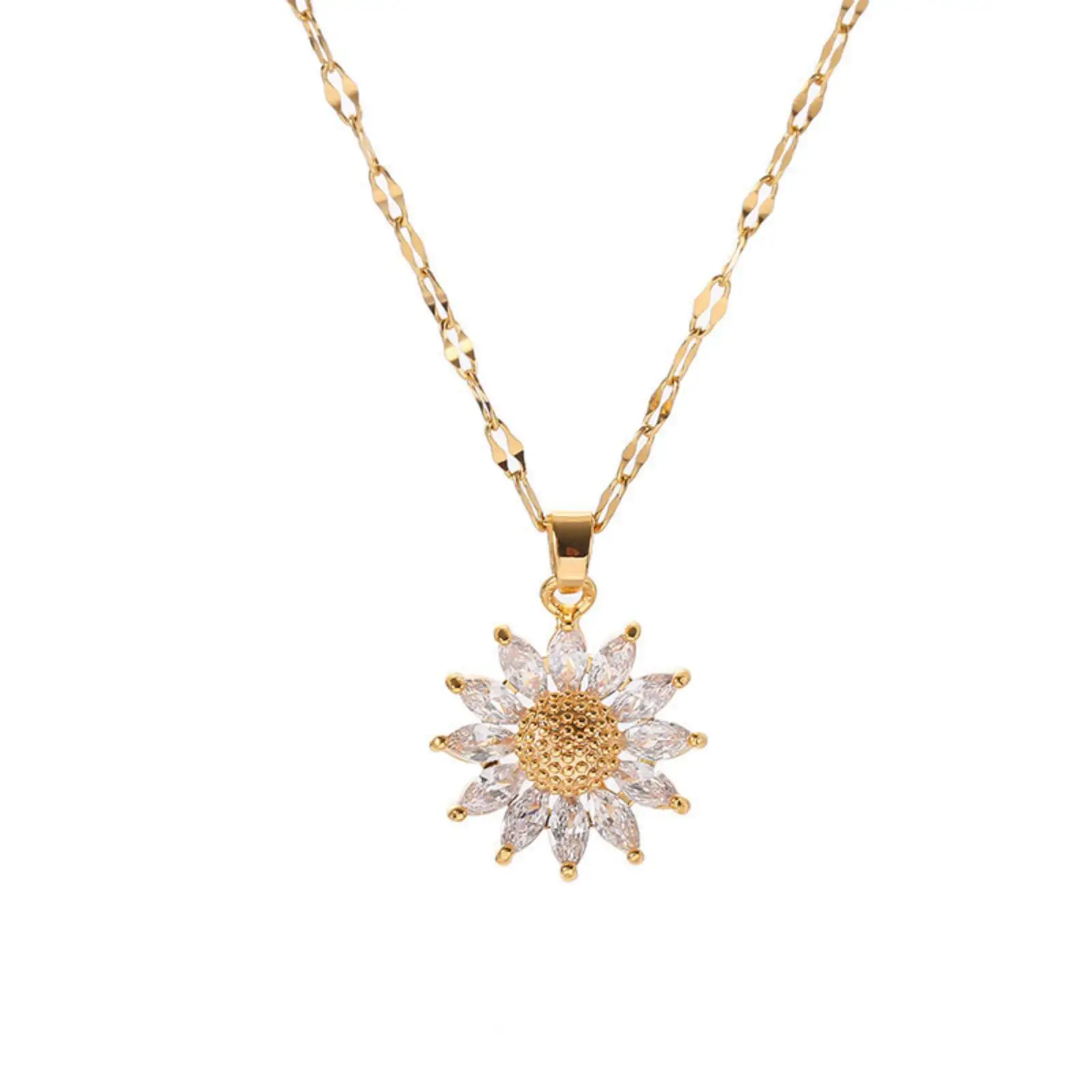 Glänzende Sonnenblumen-Anhänger-Halskette für Frauen und Mädchen, Geschenke, Edelstahl-Schmuckzubehör – Detail 1