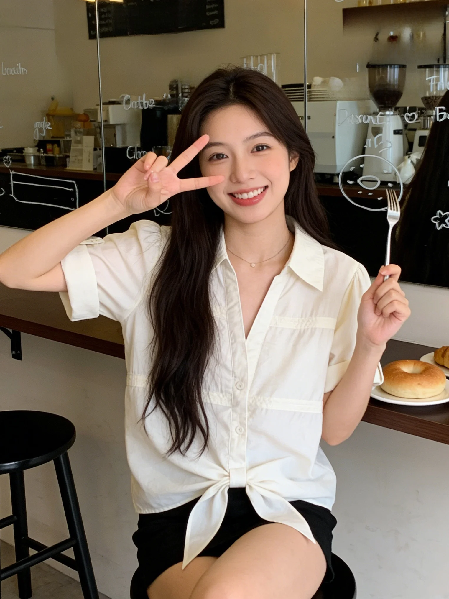 

Spring 2026 Women's Long Sleeve Shirt Design Sense Trendy Age Reduction Top Splicing Korean Style Loose Fit Pure Color