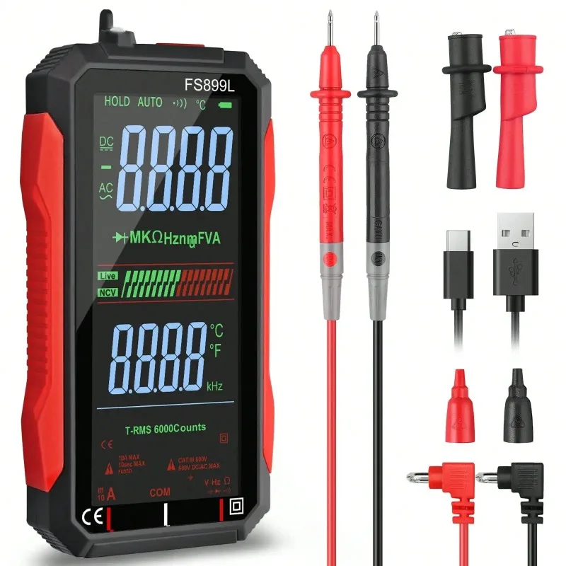 BIESUO Rechargeable Digital Multimeter 6000Counts LCD Display Auto-Ranging Multi Tester for Capacitance Resistance Diode Check