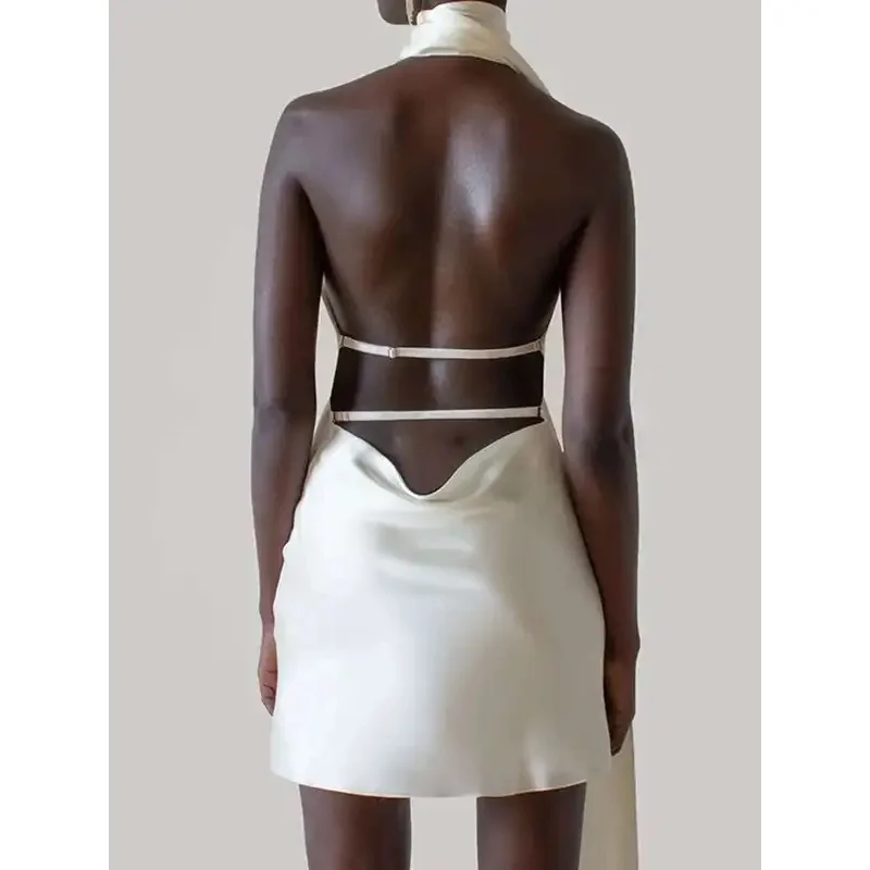 JINIA 2025 Fashion New Sexy Sleeveless Backless Dresses For Women Solid Halter Straight Party Dress Female Tide19J4317