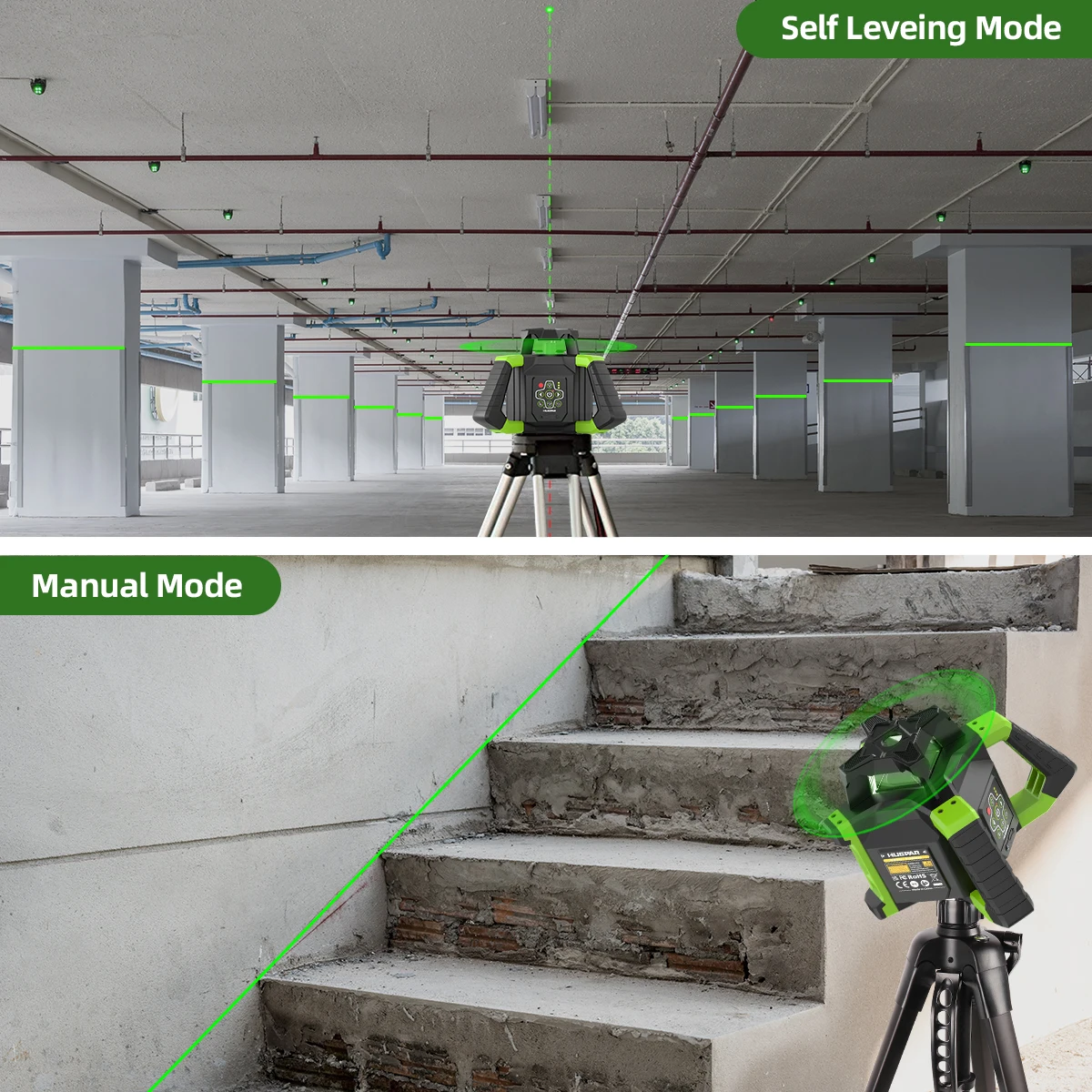 Laser Level Huepar RL300HVG, Indoor Self Leveling Rotating Laser, 2-level Waterproof Laser, Suitable for Outdoor Construction