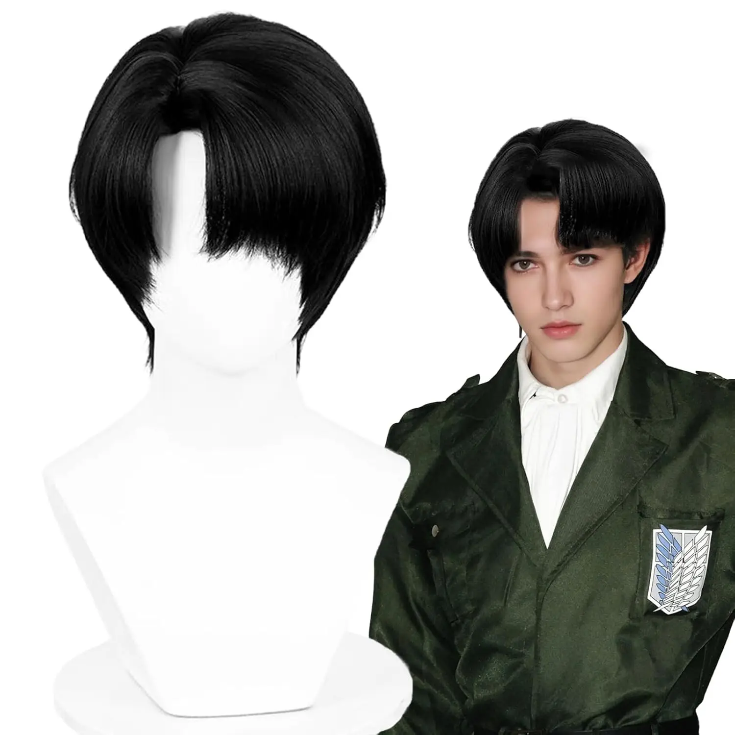 Korte zwarte anime cosplay pruiken voor mannen Zwart zijdeel Levi Ackerman pruik met pony voor Halloween kostuumfeest dagelijks gebruik