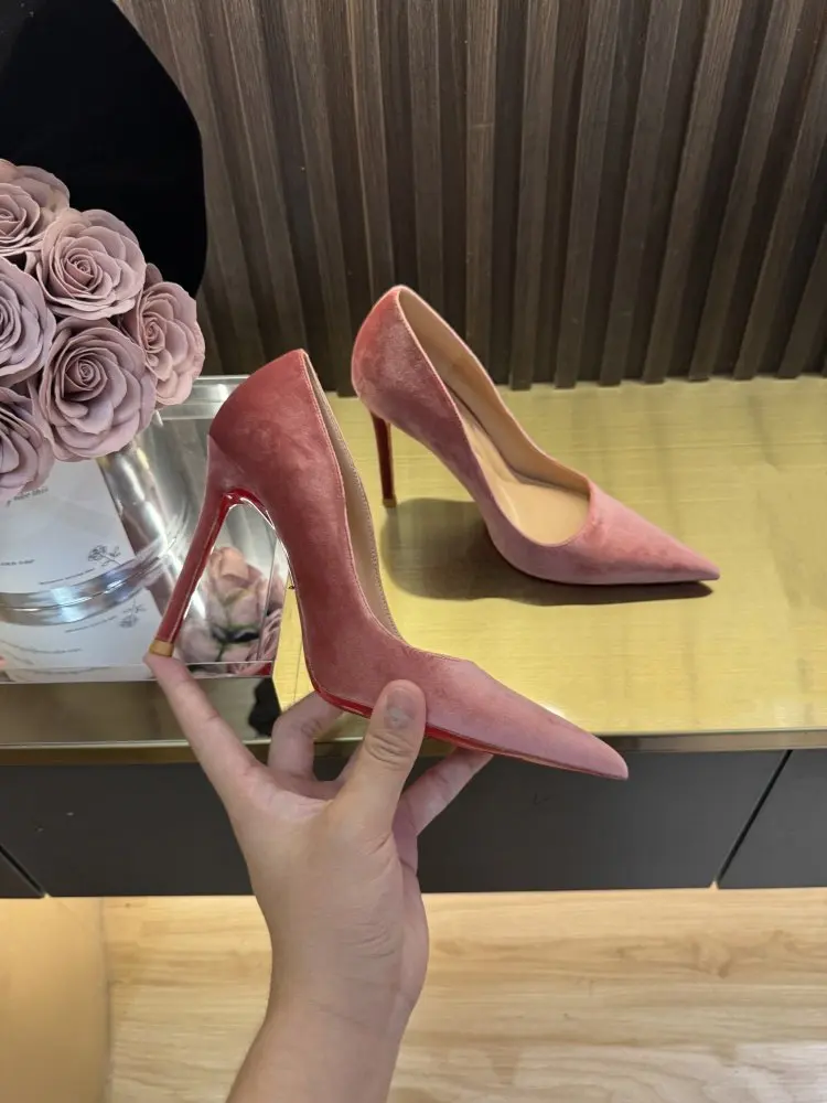 Green velvet high-heeled shoes for women, new winter slim heel 12cm, elegant and not tiring, sexy pointed toe for ladies view 4