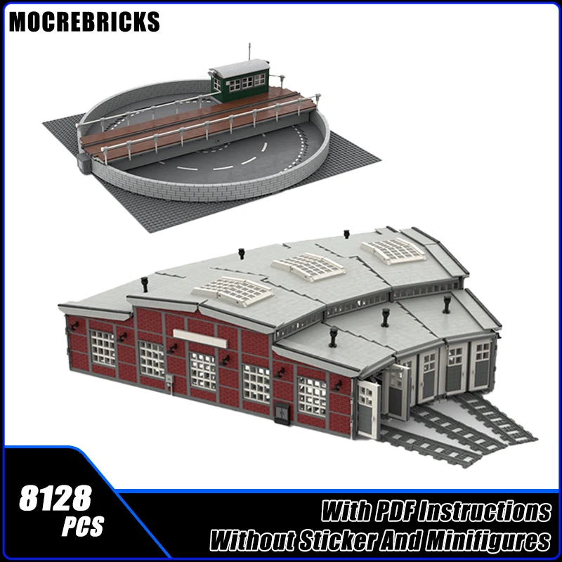 MOC Plattenspieler Roundhouse Ringlokschuppen Drehscheibe Bahnhof Modell Baustein DIY Originalität Ziegel Junge Spielzeug Weihnachten Geschenk