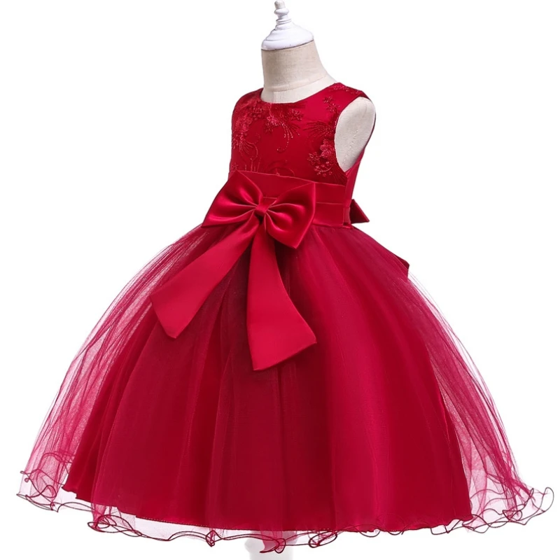 Girl Dress Flower Embroidered Bow Princess Dress Children Lace Mesh Tutu Wedding Christmas Birthday Party Dress Girl Dress