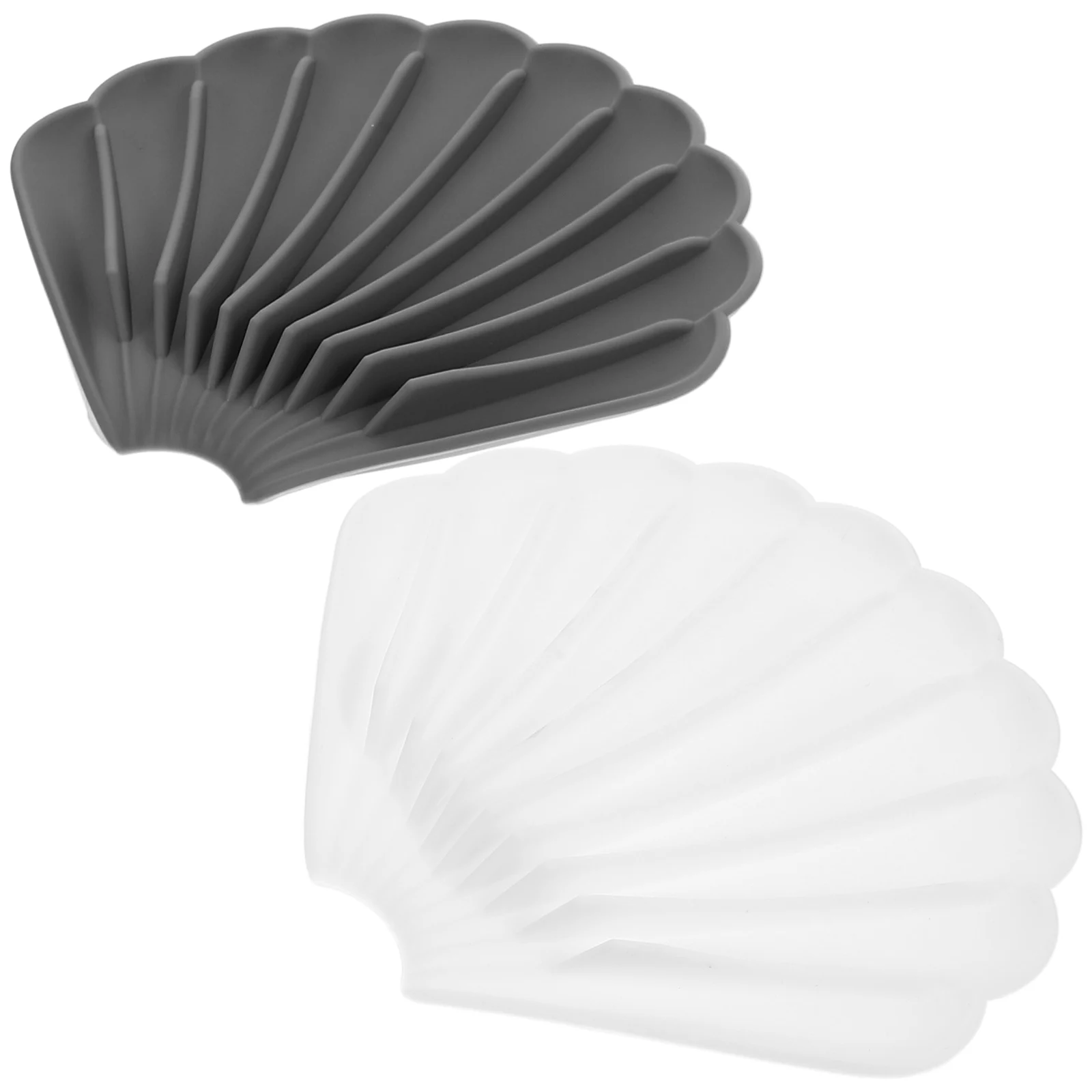 

2Pcs Shell shaped Silicone Soap Dish Gray White Non slip Bathroom Shower Kitchen Draining Holder Easy Clean