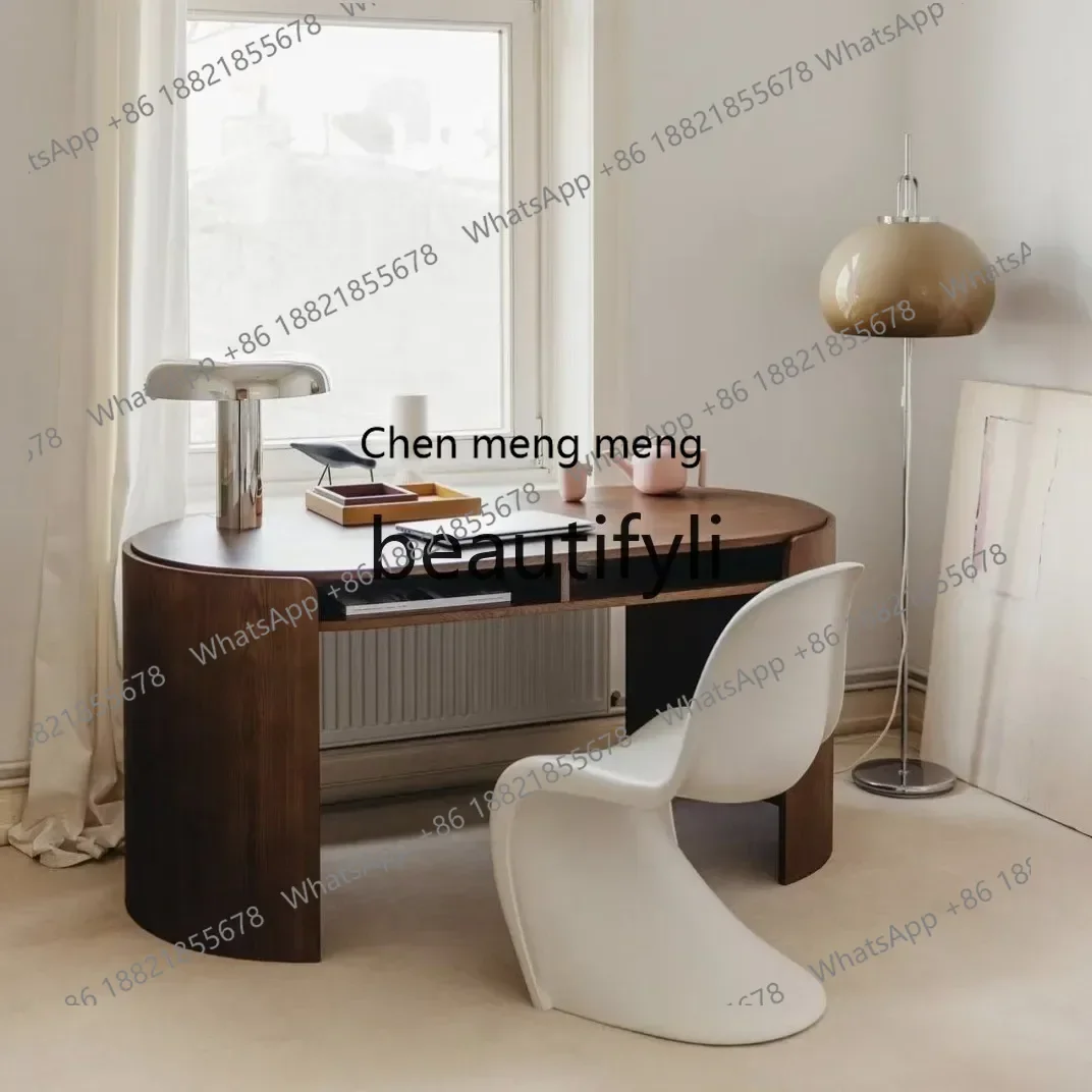 

SS Nordic solid wood oval home office computer table medieval simple bedroom special-shaped minimalist writing desk7304
