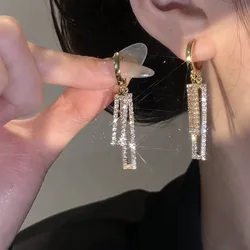 New Geometry Square Set Zircon Golden Tassel Earrings Women's Fashion Prom Accessories Party Jewelry Birthday Anniversary Gifts