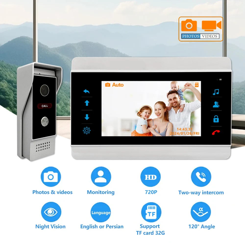 

Support 32G Take Photos & Record Videos Wired Video Intercom 7-Inch Home Intercom System