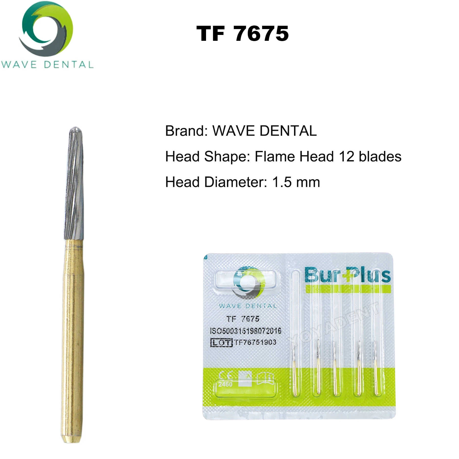 WAVE Dental-Wolframkarbid-Bohrer, vergoldet, Hochgeschwindigkeits-Verfeinerungsbohrer, 12 Klingen, TF-Serie für Hochgeschwindigkeitshandstücke, 5 Stück/Packung