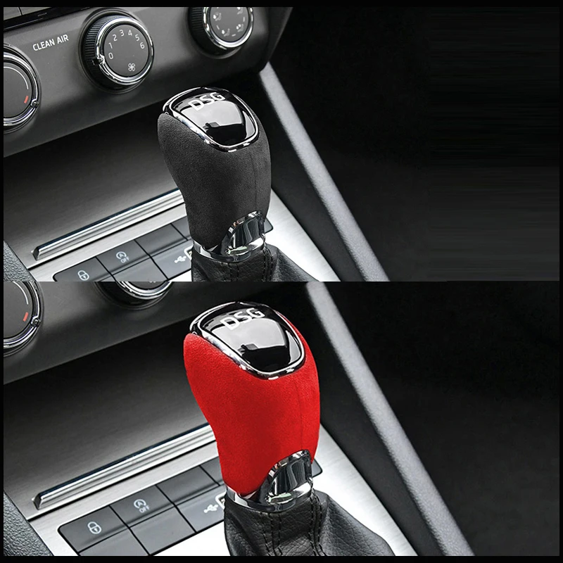 Car Gear Shift Knob Cover For Skoda Octavia Superb Kamiq Rapid Spaceback Yeti Alcan tara Suede Interior Styling Moulding Trim