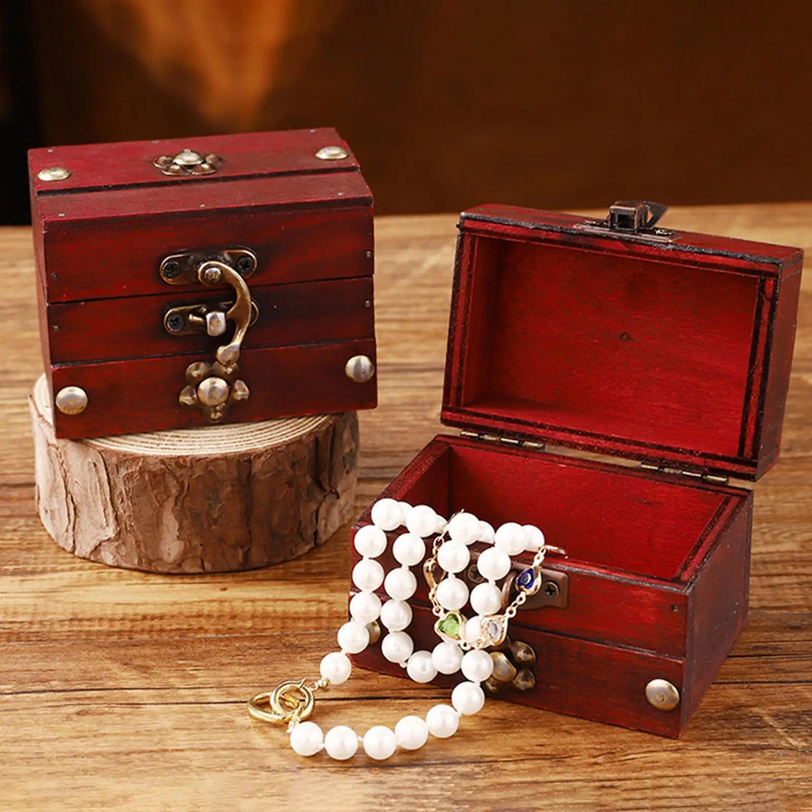 Antique Wooden Box with Lid Decorative Jewelry Storage Rustic Keepsake Organizer for Bedroom Nightstand Dresser Vanity Office