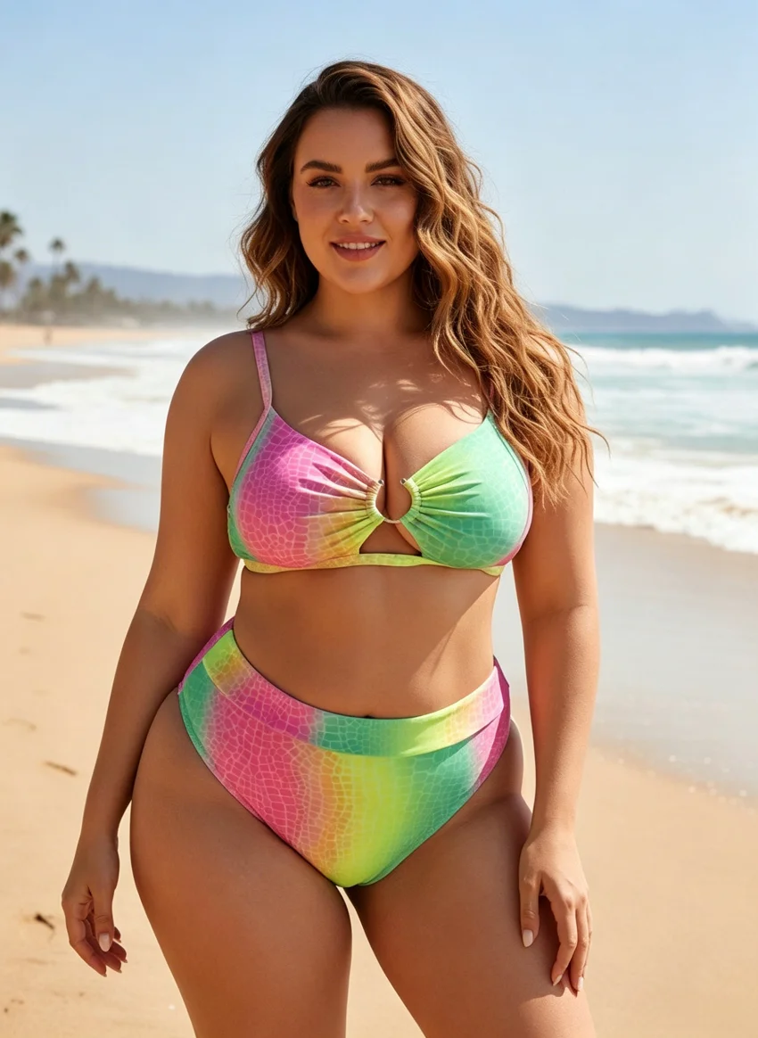 Plus Size Gradient Crocodile Print Bikini Set Women High Waist Two Piece Swimsuit Tummy Control Sexy Bathing Suit Summer Beach