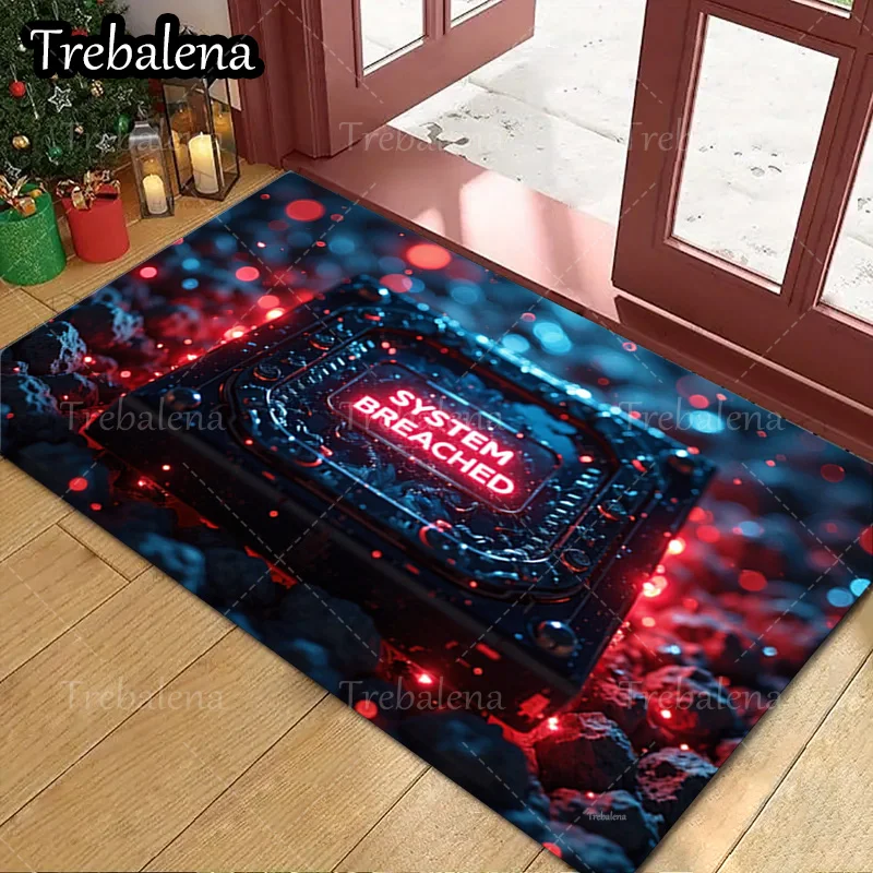 1pc Welcome Door Mat Cyberpunk System Breached Doormat Futuristic Tech Welcome Mat Home Decor