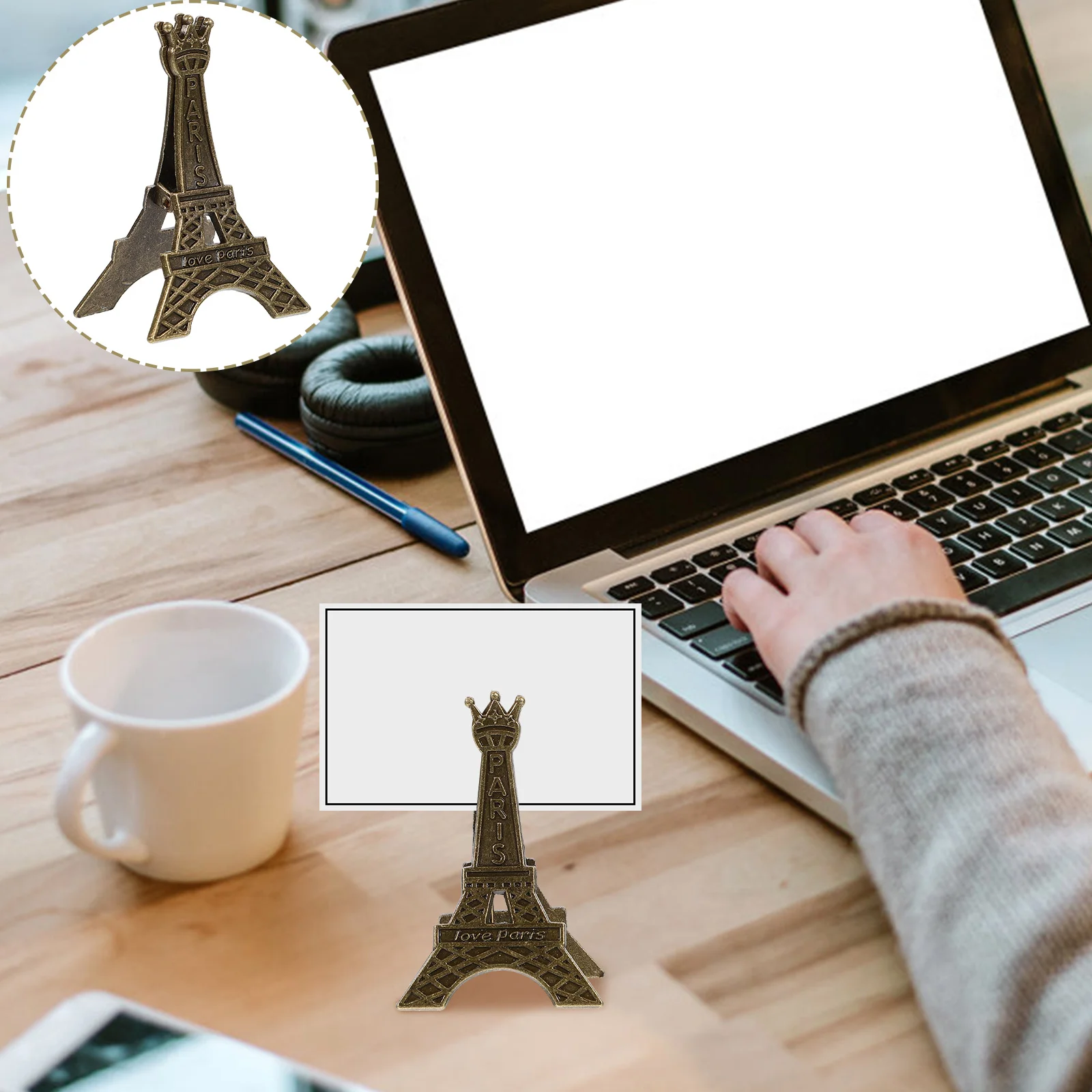 10 Pcs Business Card Holder for Desk Note Photo Frame Eiffel Tower Picture Clips Table Number Holders Banquet