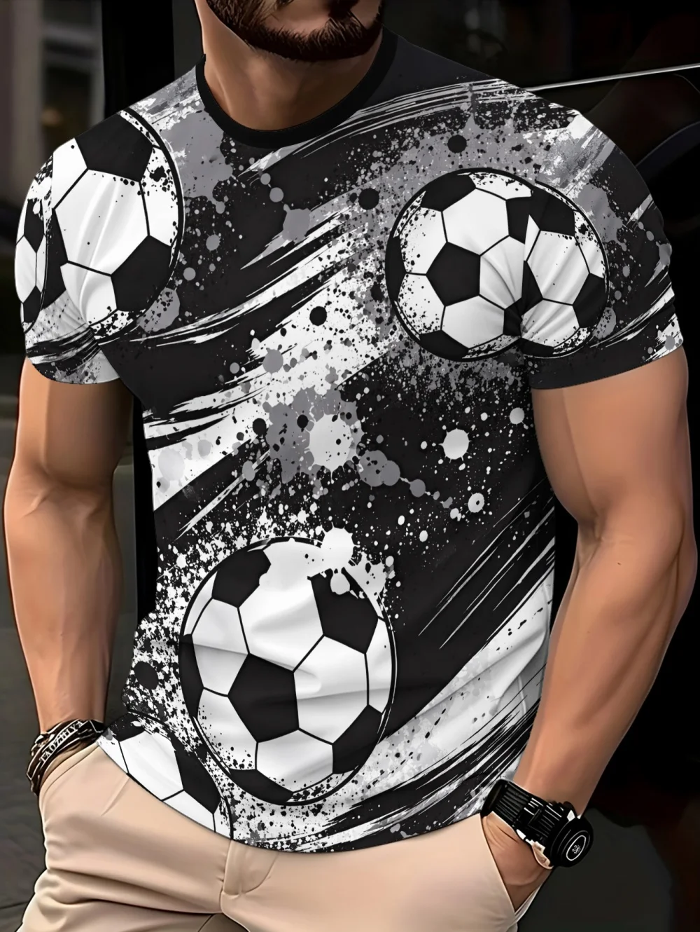 Fashion 3D Football Print Man's Short Sleeves T-Shirts Soccer T-Shirt Sport Tee Tops Men's Funny Casual Streetwear Men Clothing