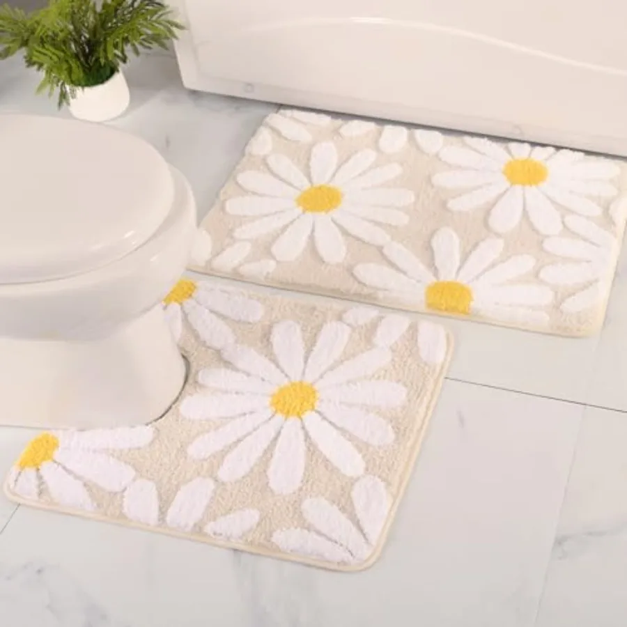 

Bathroom Rugs Sets 2 Pcs Cute Daisy Bath Mat Toilet Rug U Shaped Flower Deocr Bathroom Set Non Slip Contour Bathmat Super Absor