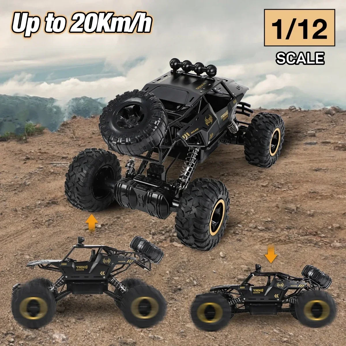 1:12 37cm Large Size 4WD RC Cars Metal Alloy Body Remote Control Off-Road 4x4 Truck 2.4G Radio Electric Toys for Kids Adults