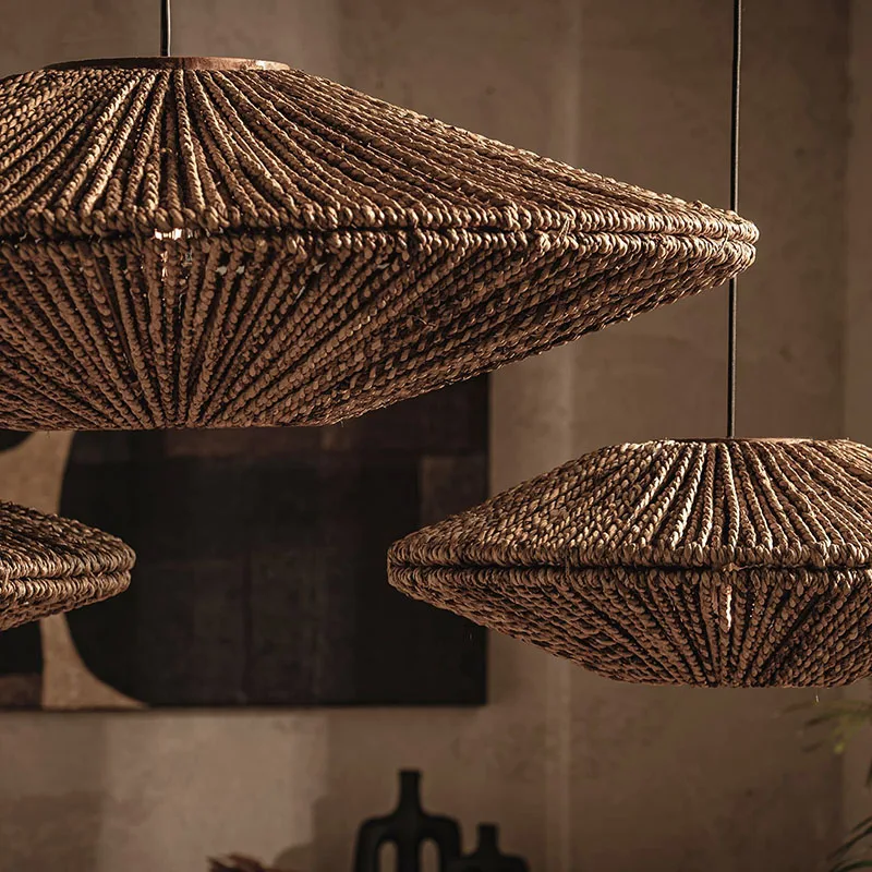 

Janpanese Wabi-sabi Style LED Pendant Lights Handcrafted Hat Art Hand-Knitted Lamps for Restaurant Home Decoration Chandeliers