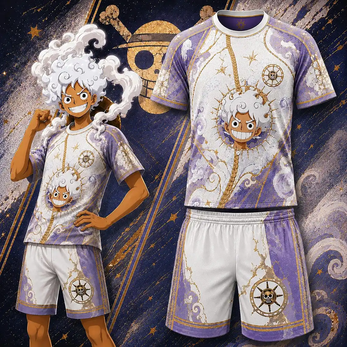 Herbstliche Limitierte Auflage ONE PIECE Luffy Eltern-Kind T-Shirt-Shorts-Set für Erwachsene/Kinder, atmungsaktiv, schnelltrocknend, Cartoon-Freizeitset – Detail 4