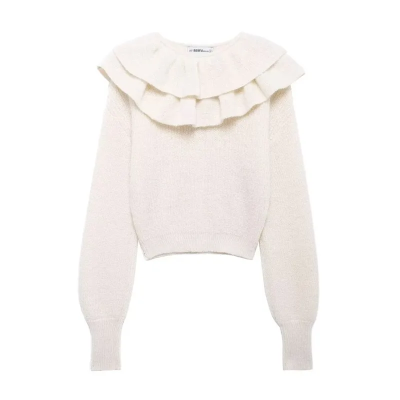 TRAF Stacked decoration Collar Pullovers For Women Autumn Casual Elastic Waist Long Sleeve Pullovers Female Pullovers