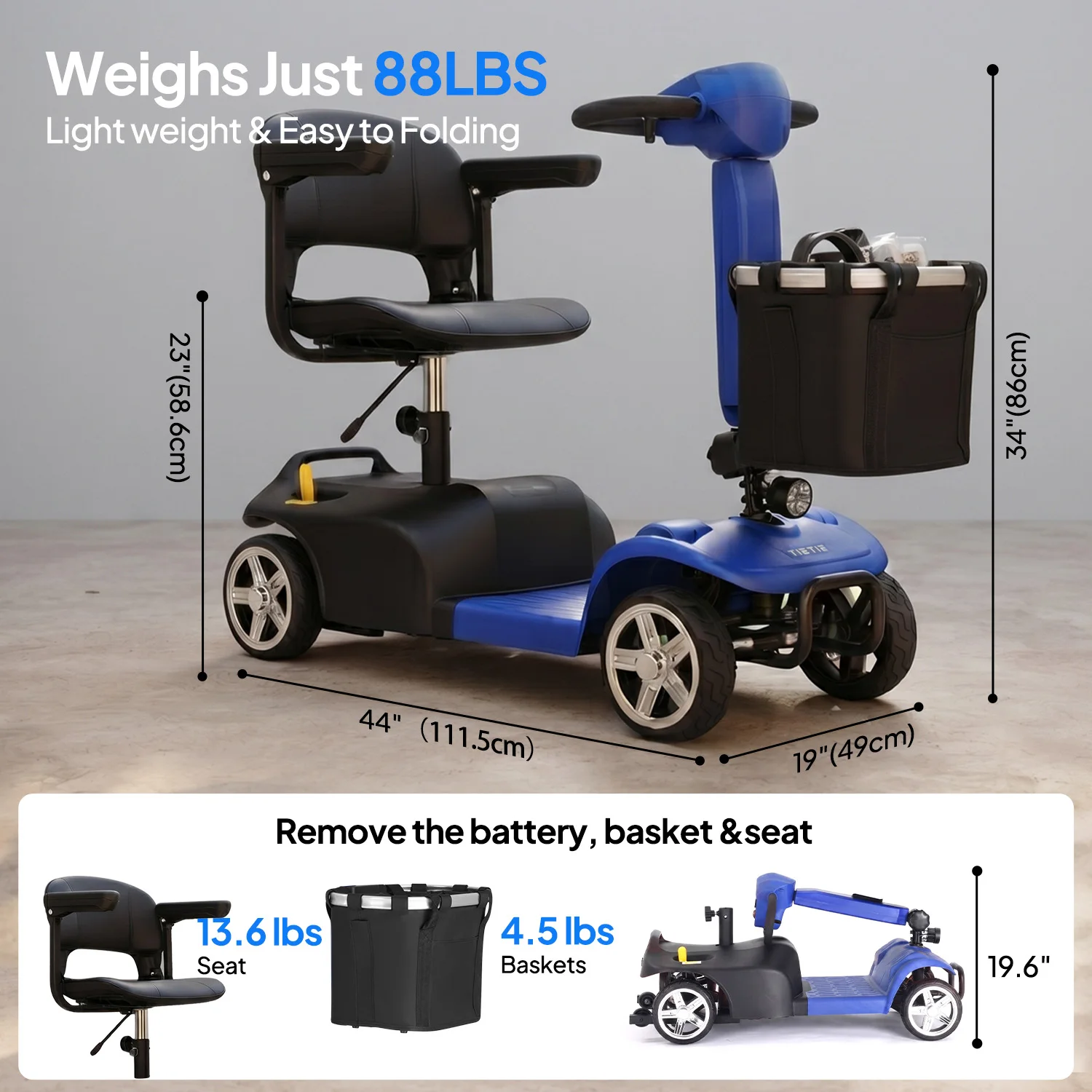 4-Wheel Electric Mobility Scooter for Seniors, 250W Foldable Power Scooter, All-Terrain 10-12 Mile Range, 265lbs Capacity, Swivel Seat & IPX4 (X02)