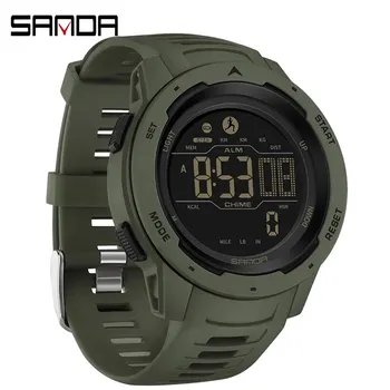 Fashion Sanda 2145 brand men sports pedometer calories 50m waterproof Led digital sports military wristwatch Relogio Masculino