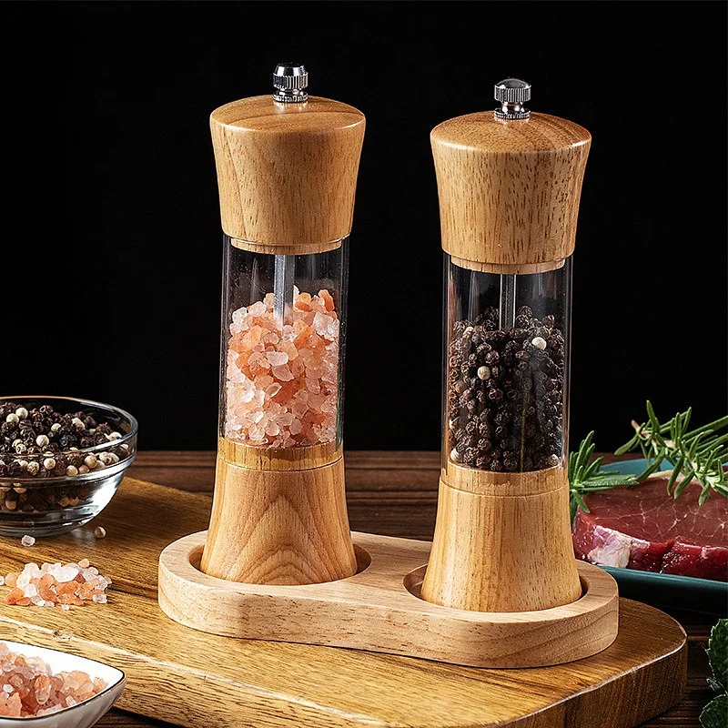 6inch Wooden Ceramic Core Mills with Base for Multifunctional Kitchen Tool Such As Spice Salt and Pepper Barbecue Manual Grinder