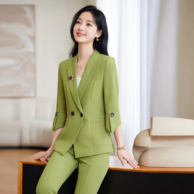 Spring and Summer New Business Suit Women's Graceful and Fashionable Bell-Bottom Pants Western Style Slimming Goddess Temperamen