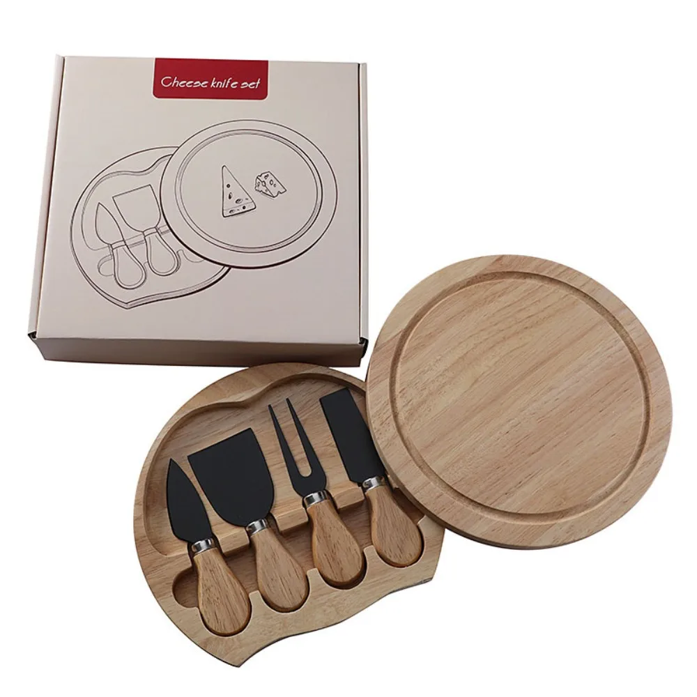 High Beauty Cheese Tool Set! Round wooden box storage, stainless steel knife shovel durable and easy to clean