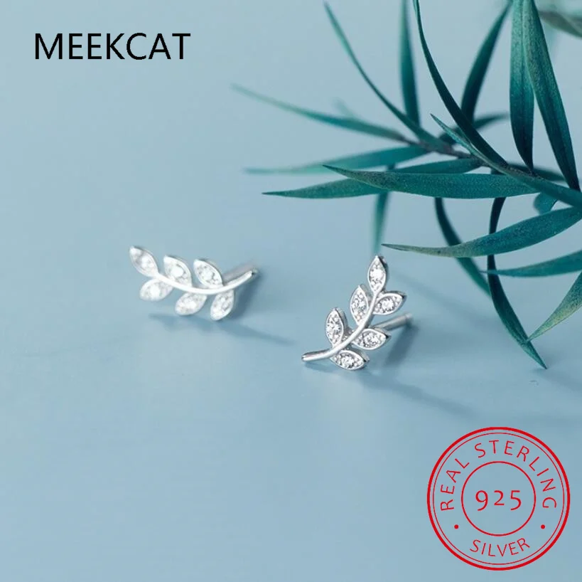 925 Sterling Silver European Style Luxury Zircon Earrings For Women Simple Olive Branch Leaf Earrings Sweet Cute Student Jewelry