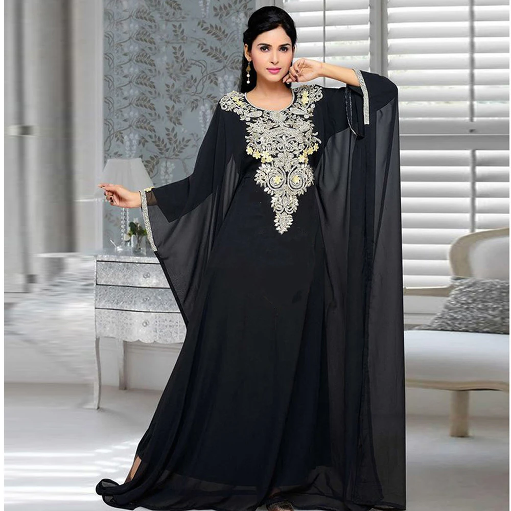 

Islamic Muslim Long Dress Abaya for Women Kaftans Embroidery Evening Women's Dress Dubai Turkey Morocco Femme Batwing Abaya Robe